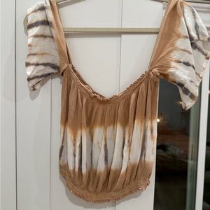 Cute off shoulder Brown Tie-Dye women’s top medium
